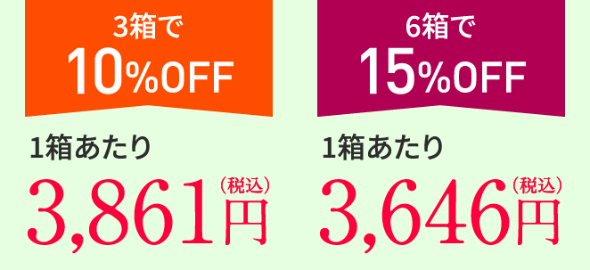 3箱で10%OFF 1箱あたり 3,861円（税込） 6箱で15%OFF 1箱あたり 3,646円（税込）