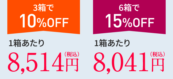 3箱で10%OFF 1箱あたり8,514円（税込） 6箱で15%OFF 1箱あたり8,041円（税込）