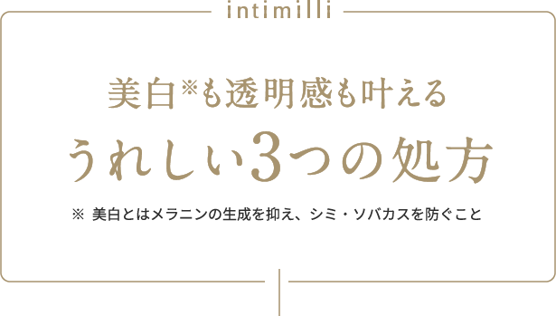 美白※も透明感も叶えるうれしい3つの処方 ※美白とはメラニンの生成を抑え、シミ・ソバカスを防ぐこと