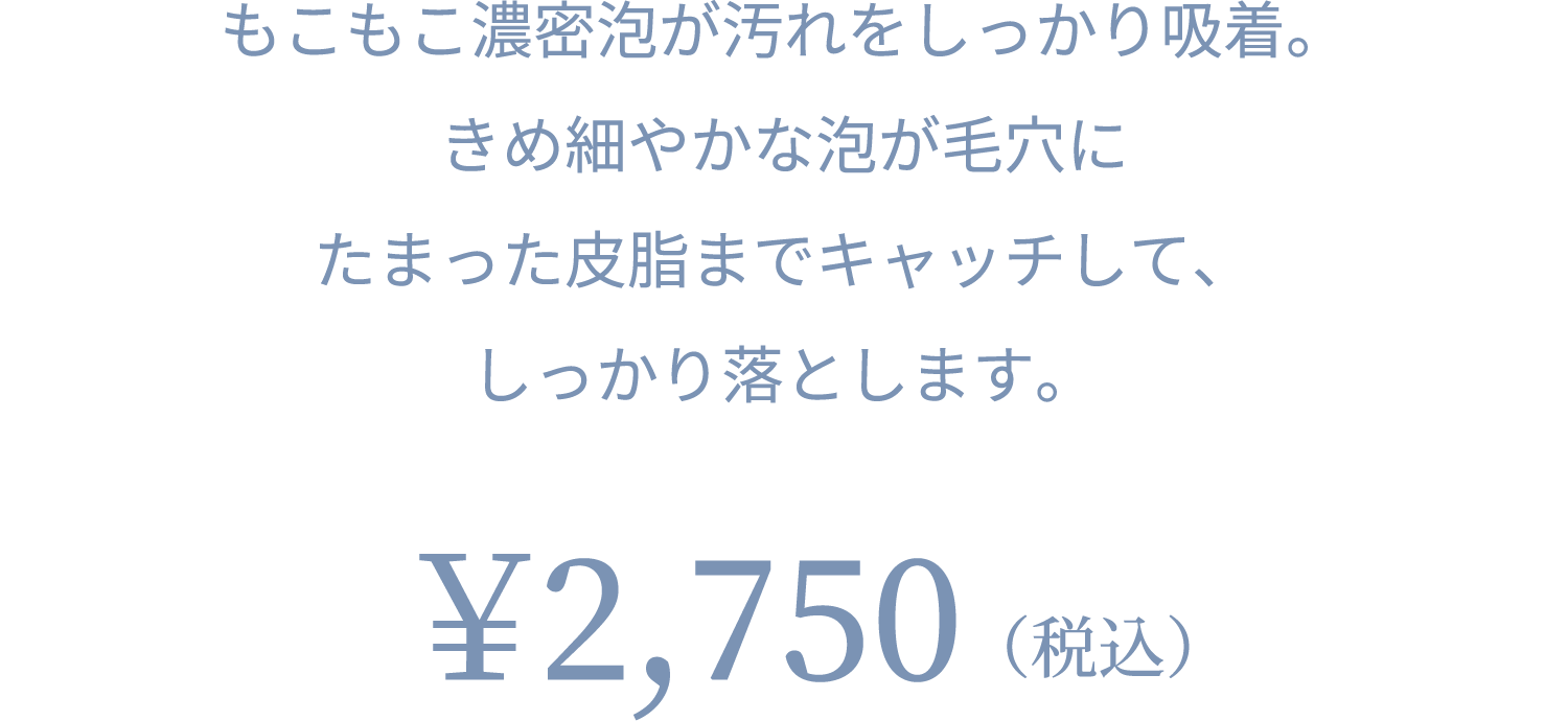 もこもこ濃密泡が汚れをしっかり吸着。きめ細やかな泡が毛穴にたまった皮脂までキャッチして、しっかり落とします。 ￥2,750（税込）