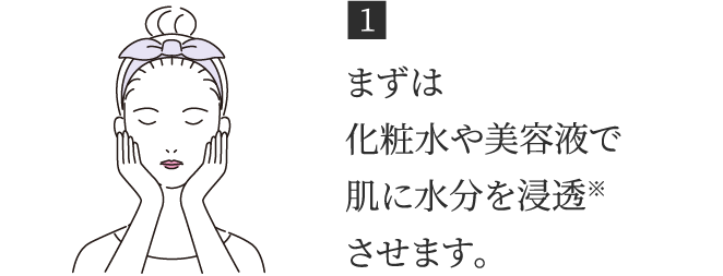 1 まずは化粧水や美容液で肌に水分を浸透※させます。