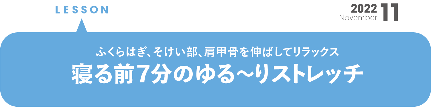 伸ばすべきはふくらはぎ・そけい部・肩甲骨！ 寝る前７分のゆる～りストレッチ