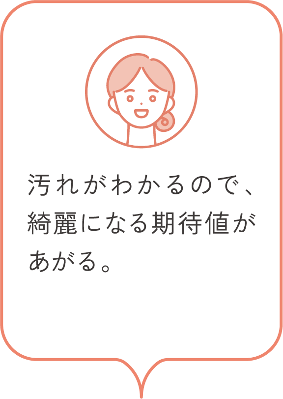 汚れがわかるので、綺麗になる期待値があがる。