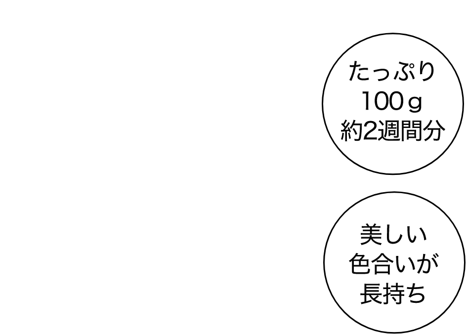 たっぷり100ｇ約2週間分。美しい色合いが長持ち。