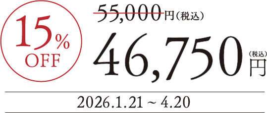 15%OFF 55,000円(税込)→46,750円(税込) 2024.10.21~2025.01.20